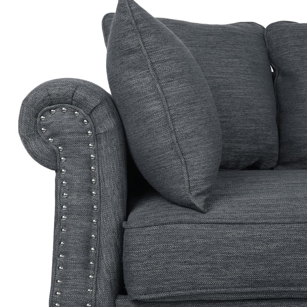Charcoal Tufted Fabric Lawson Sofa with Nailhead Trim