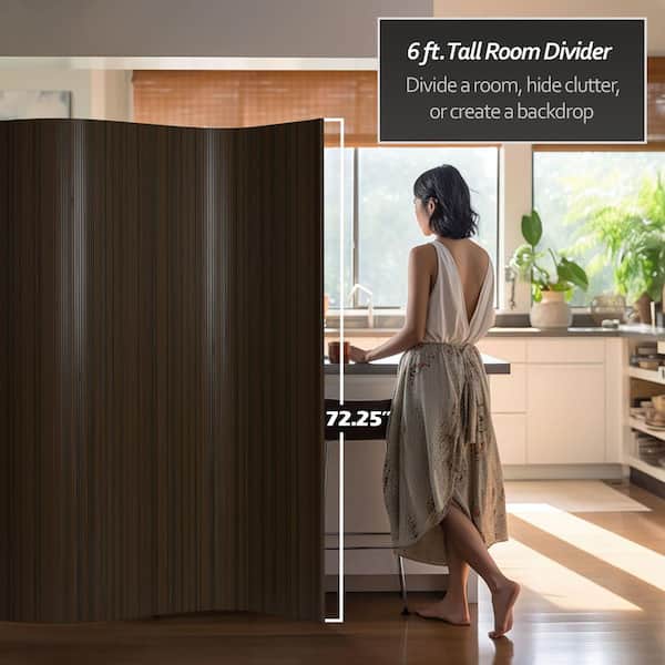 RED LANTERN 6 ft. Dark Mocha Bamboo Wave 1-Panel Room Divider BF