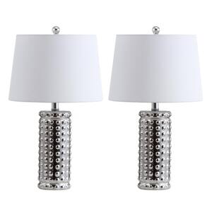 Harlee 22.5 in. Chrome Beaded Table Lamp with Off-White (Set of 2)