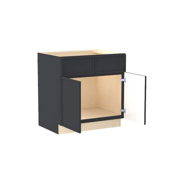 Home Decorators Collection Franklin 33 in. W x 24 in. D x 34.5 in. H Assembled Plywood Sink Base Kitchen Cabinet in Valiant Onyx with Soft Close