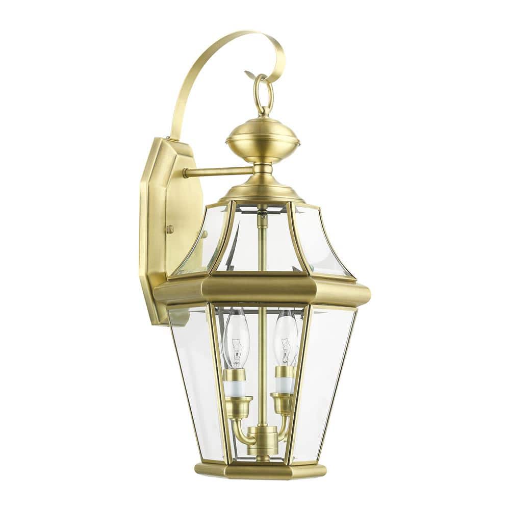 Antique Brass and Bronze 2-Light Outdoor Wall Lantern