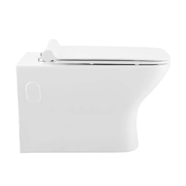 Carre Wall-Hung Toilet, Square, 3-Piece Bundle 0.8/1.6 GPF Dual Flush in Glossy White with White Flush Plate