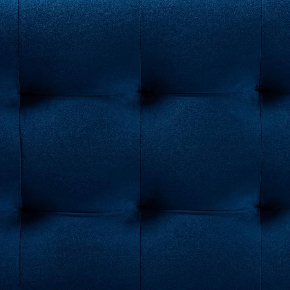 Navy Blue Velvet Tufted Storage Bench with Walnut Legs