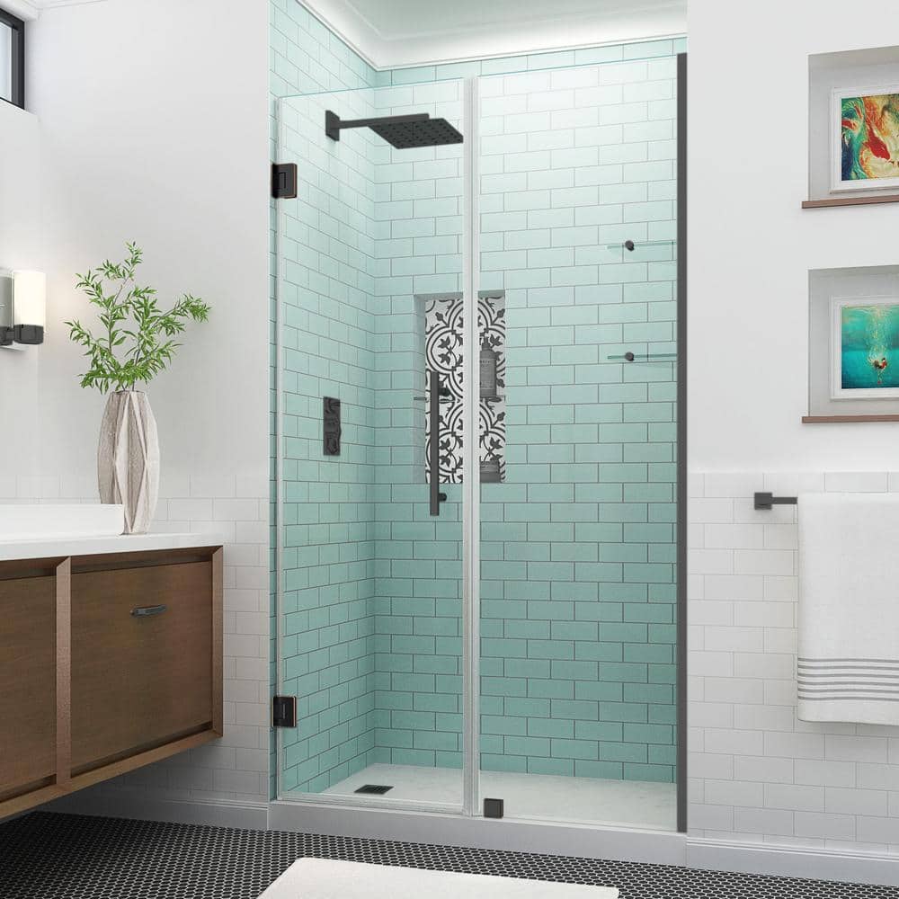 Belmore GS 43.25 in. to 44.25 in. x 72 in. Frameless Hinged Shower Door with Glass Shelves in Oil Rubbed Bronze price history on PriceWatchPro