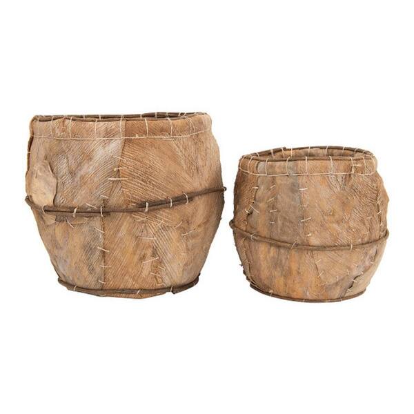 Storied Home Handmade Coca Leaf Plant Based Planters with Plastic Lining (Set of 2)