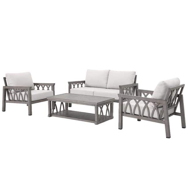 Gray 46 in. Rectangular Aluminum Outdoor Coffee Table, All-weather