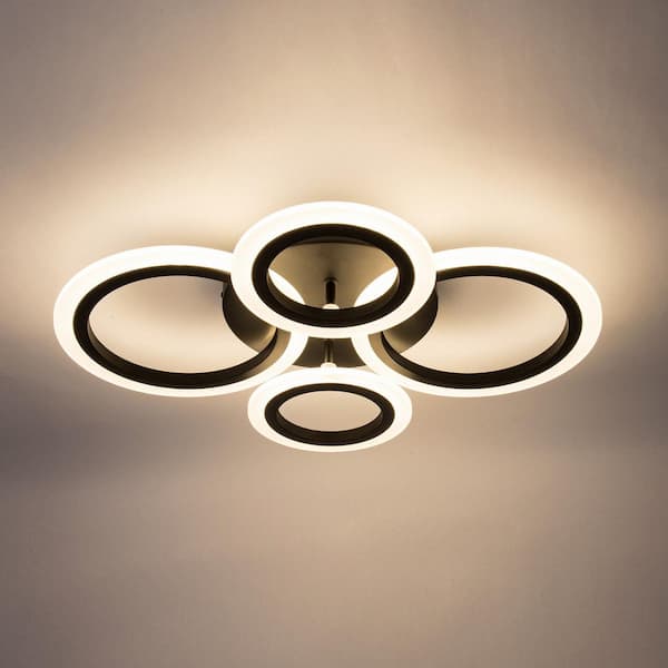 YANSUN 17 in. 4-Light Circle LED Flush Mount Ceiling Light for Kitchen, Living Room, Bedroom, Laundry Room