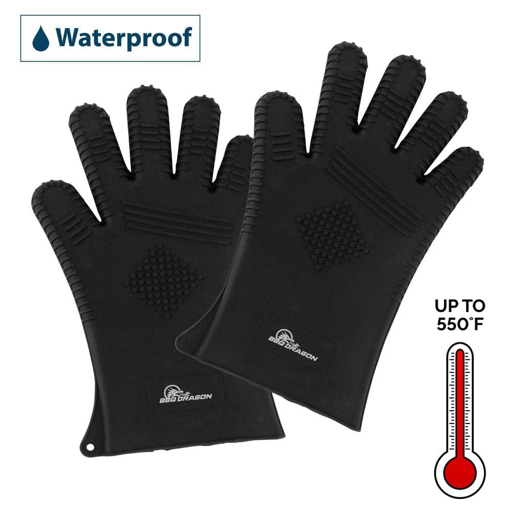 Extra Long Black Silicone BBQ Grill Gloves