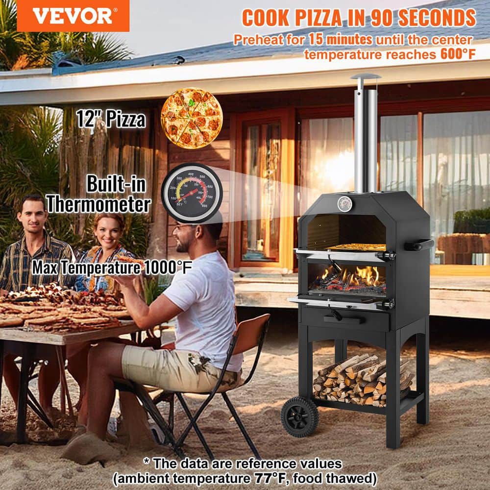 Portable Black Stainless Steel Outdoor Wood Burning Pizza Oven