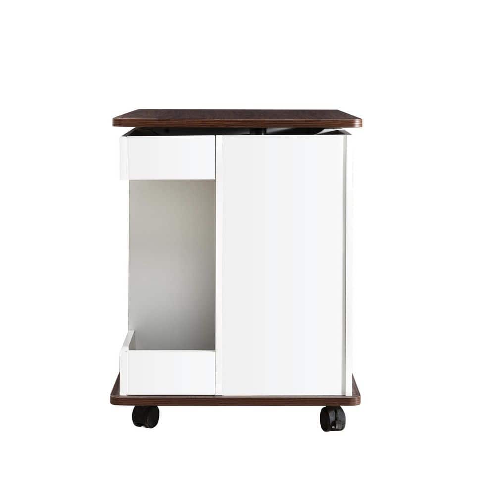 29.5 in. White Rectangle MDF Lift Top End Table, Side Table with 360° Rotating Tabletop Storage & Lockable Caster - thumbnail 6