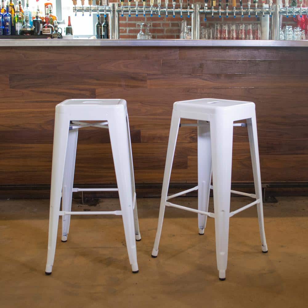Modern Farmhouse 30" White Metal Bar Stool, Set of 2