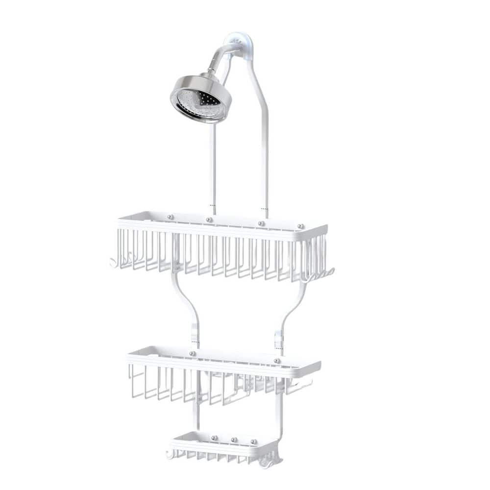 12.99 in. W x 25.98 in. H x 4.72 in. D Aluminum Unique Shelf with 10 Hooks in White, Over-the-Showerhead Organizer price history on PriceWatchPro