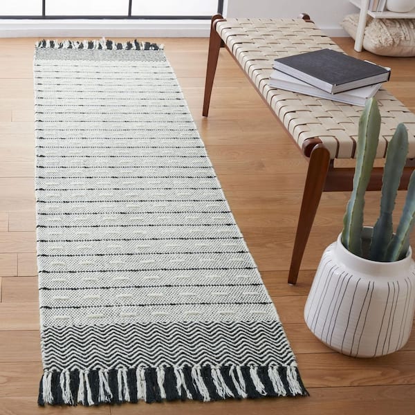 Vermont 2 ft. x 8 ft. Ivory/Black Chevron Striped Runner Rug