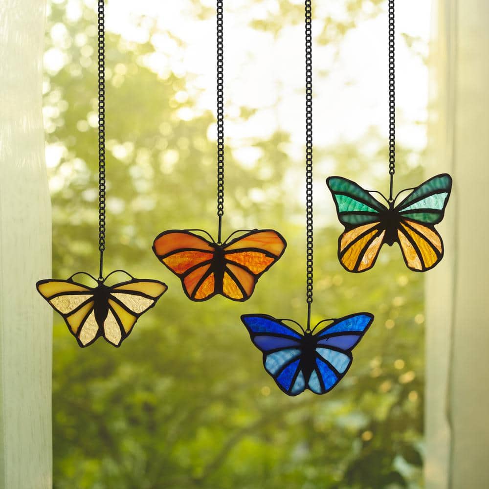 Colorful Stained Glass Butterfly Window Panel Set