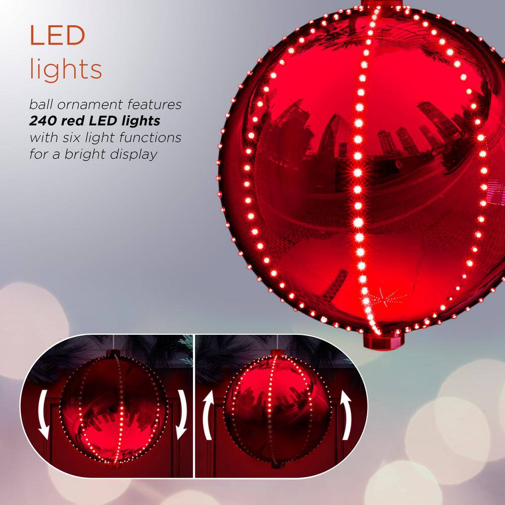 Red 13" LED Light-Up Hanging Christmas Ball Ornament