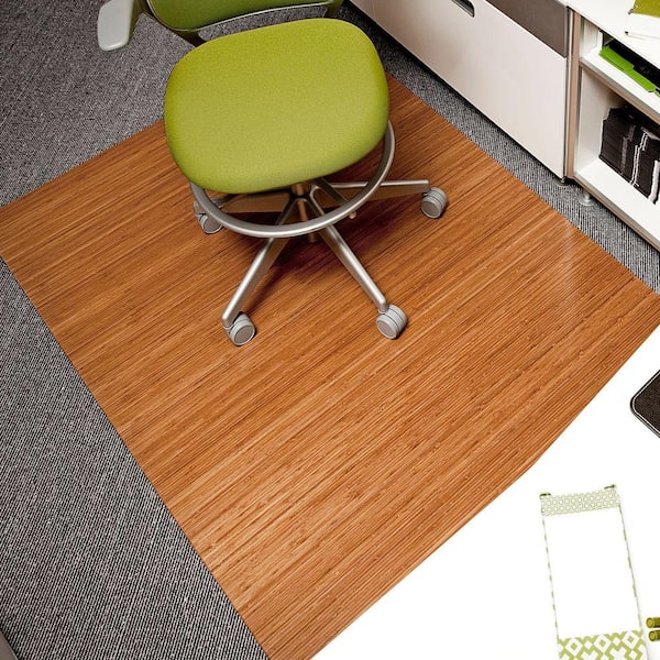 Deluxe Natural Light Brown 48 in. x 72 in. Bamboo Roll-Up Office Chair Mat without Lip