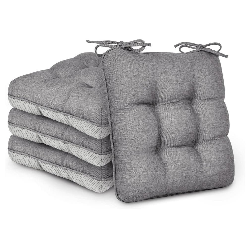 15.5 in. x 15.5 in. Grey Outdoor Memory Foam Dining Chair Cushions (Set of 