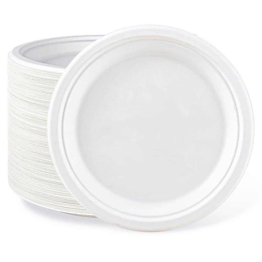 Compostable Disposable Paper Plates 7 Inch Super Strong Paper Plates 100% Bagasse Natural Biodegradable Eco-Friendly Sugarcane Plates(white - View #10