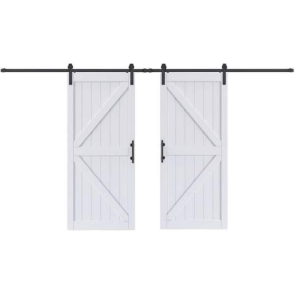 72 in. x 84 in. (Double 36 in. doors) British K Shape White MDF Sliding Barn Door with Hardware Kit