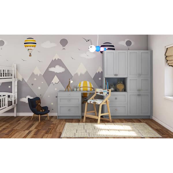 Milton 125 in. W x 89.5 in. H x 24 in. D Light Gray Shaker Children's Workstation Cabinet Bundle