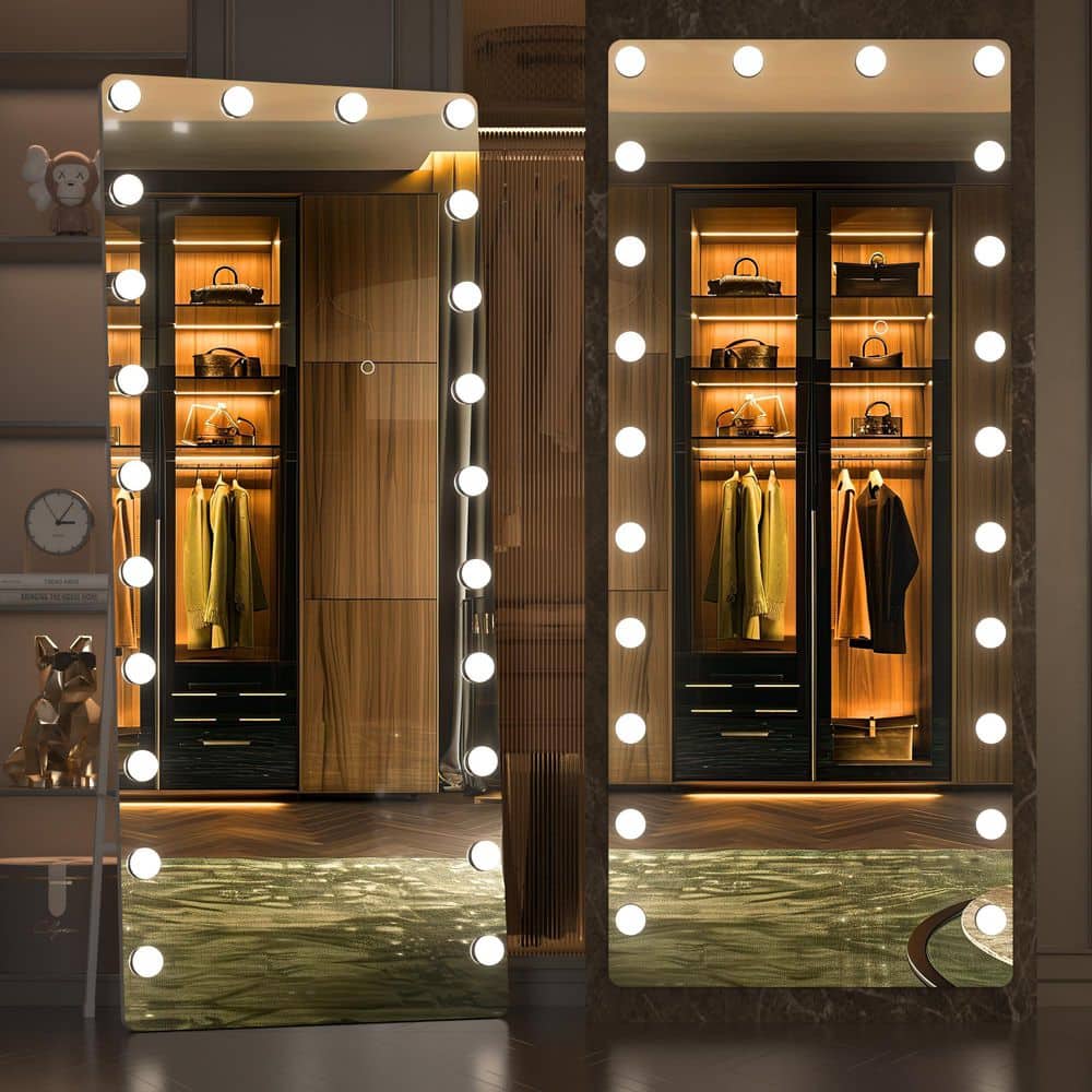 Clear 26 in. W x 67 in. H Rectangular Glass Full Length Mirror with Lights 