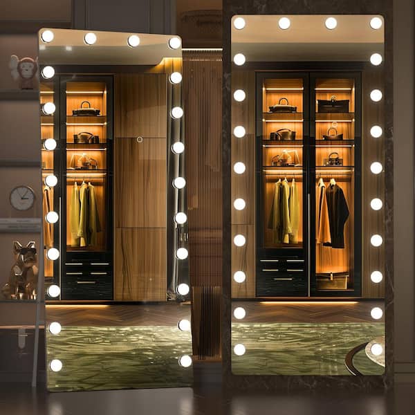 Clear 26 in. W x 67 in. H Rectangular Glass Full Length Mirror with Lights LED Full Body Standing Mirror Wall Mounted