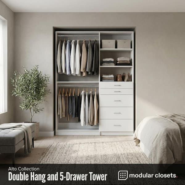 MODULAR CLOSETS Alto 41.25 in. W White Double Hang and 5-Drawer