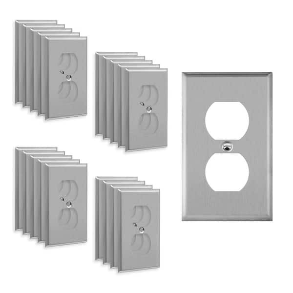 ENERLITES 1-Gang Stainless Steel Duplex Outlet Metal Wall Plate, Standard Size (20-Pack)