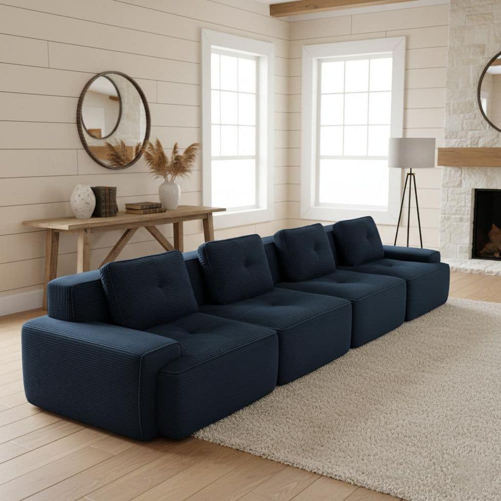 TITK 152.8 in. Track Arm 3-Piece Corduroy Modular Sectional Sofa with Deep Seats and Tufted Cushions in. Midnight Blue price history on PriceWatchPro