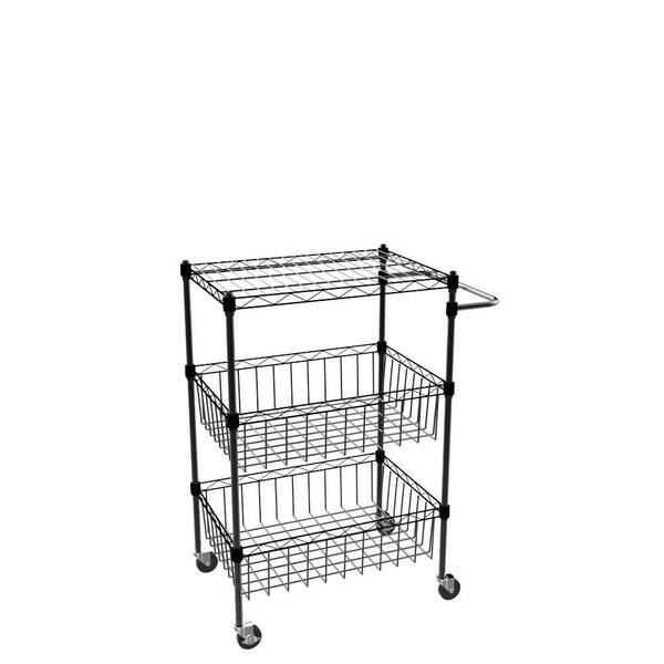 HDX 24 in. W x 40 in. H x 18 in. D Black Commercial Steel Basket Kitchen Cart