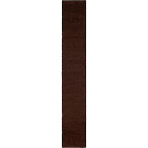 Solid Shag Chocolate Brown 16 ft. Runner Rug
