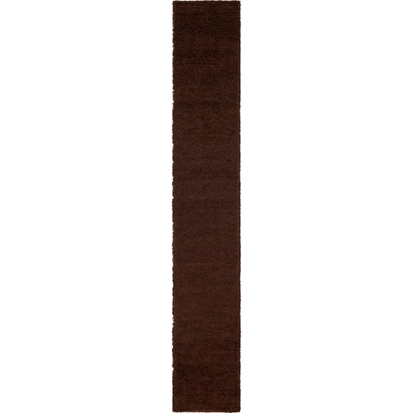 Unique Loom Solid Shag Chocolate Brown 16 ft. Runner Rug