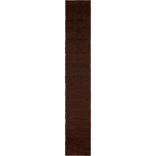 Solid Shag Chocolate Brown 16 ft. Runner Rug