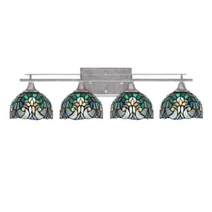 Ontario 29.25 in. 4-Light Vanity Light Aged Silver Turquoise Cypress Art Glass Shades