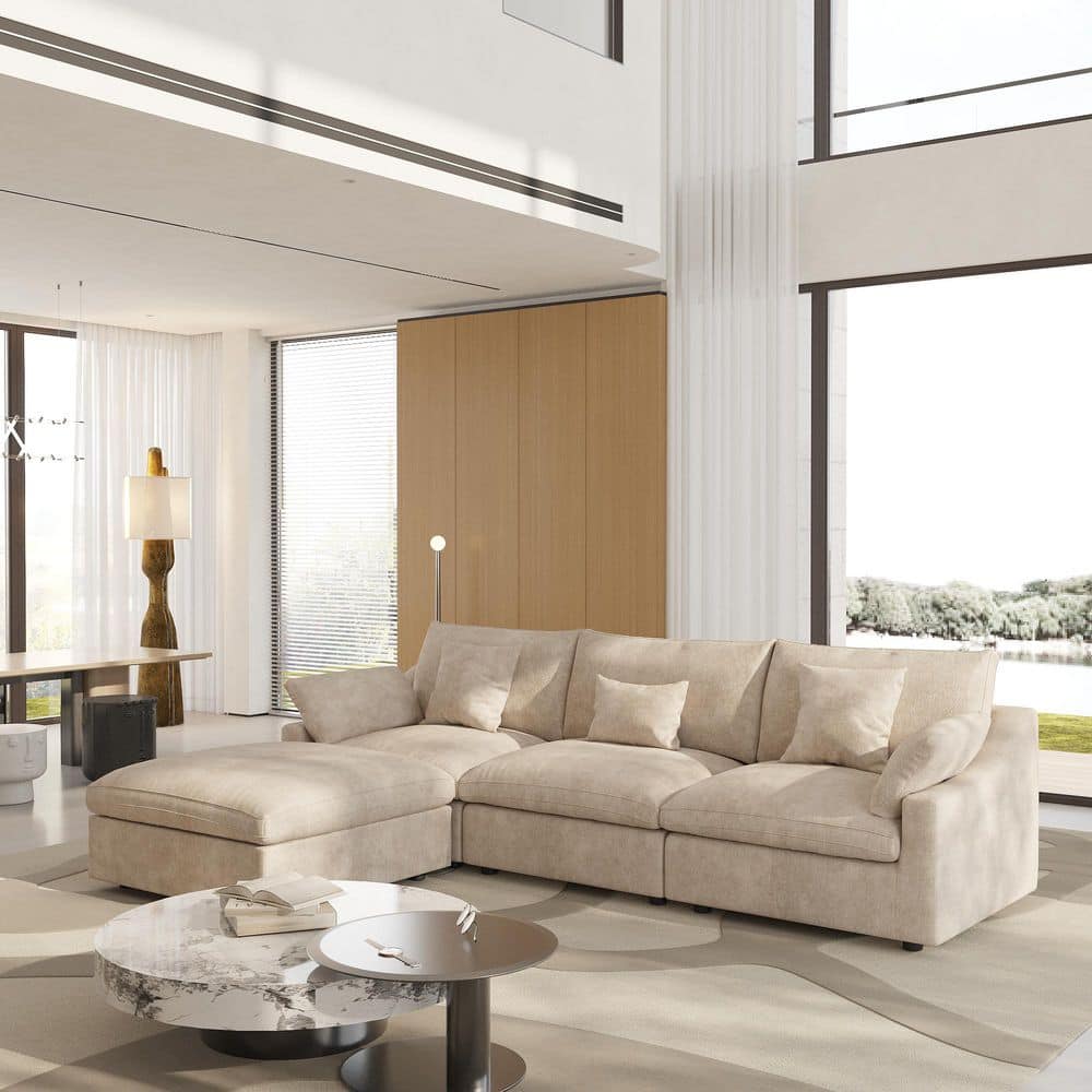 119.19 in. Square Arm 4-Piece Linen Down Feather Modular Free Combination Sectional Sofa with Ottoman in. Brown price history on PriceWatchPro
