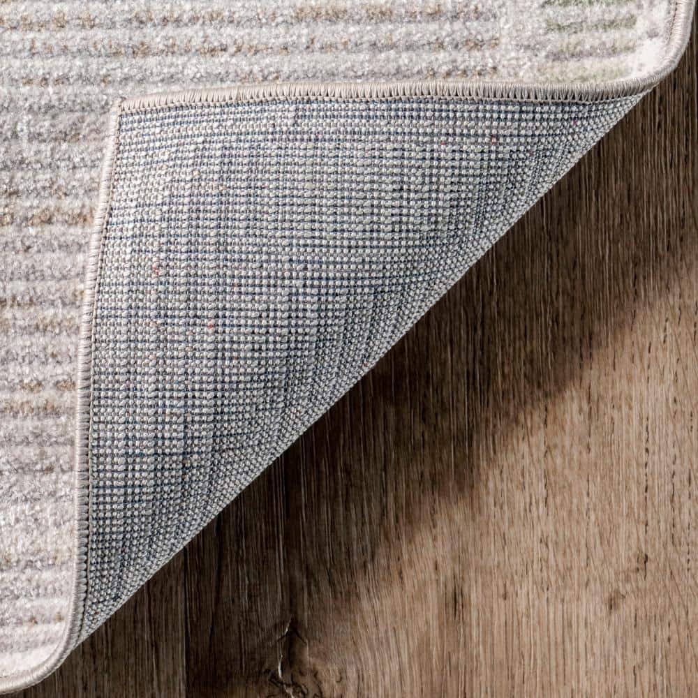 Ophelia Geometric Gray and Beige Synthetic Washable Area Rug