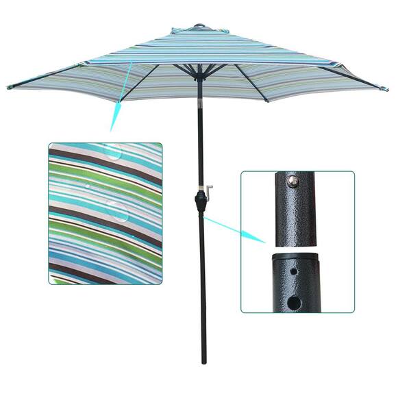 Tidoin 9 ft. Steel Round Outdoor Market Patio Umbrella in Blue and 