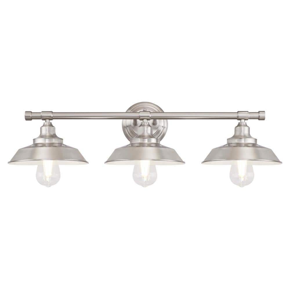 Brushed Nickel Three-Light Industrial Wall Fixture
