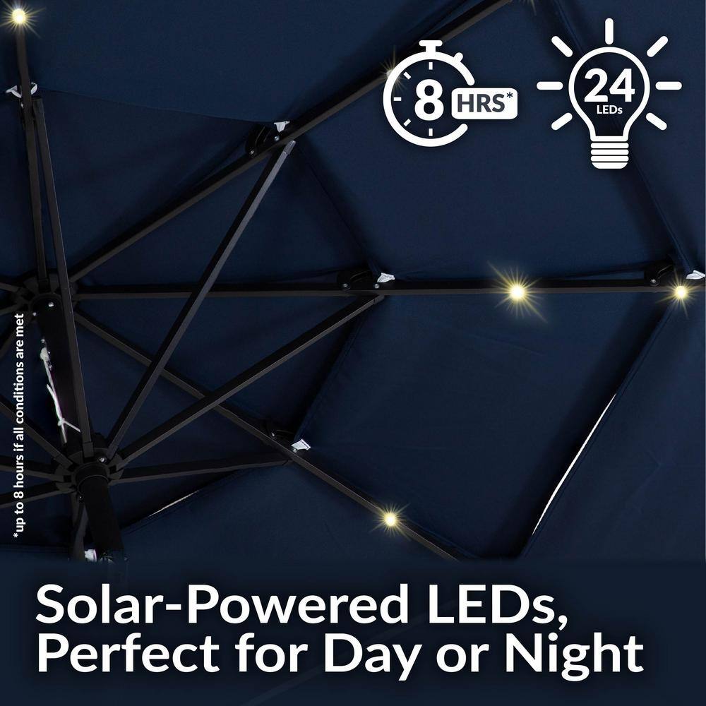 Navy Blue 10 ft Steel Market Umbrella with Solar LED Lights
