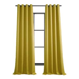 Graphic Gold Faux Linen Grommet 50 in. W x 108 in. L Room Darkening Curtain (Single Panel)