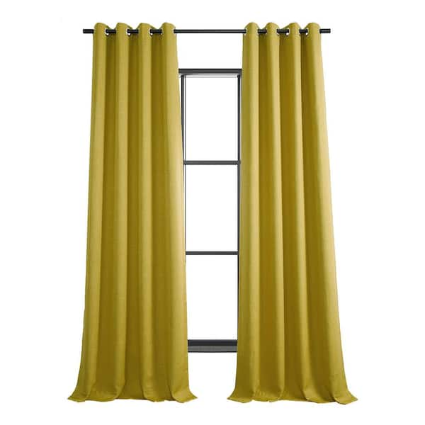 Exclusive Fabrics & Furnishings Graphic Gold Faux Linen Grommet 50 in. W x 108 in. L Room Darkening Curtain (Single Panel)