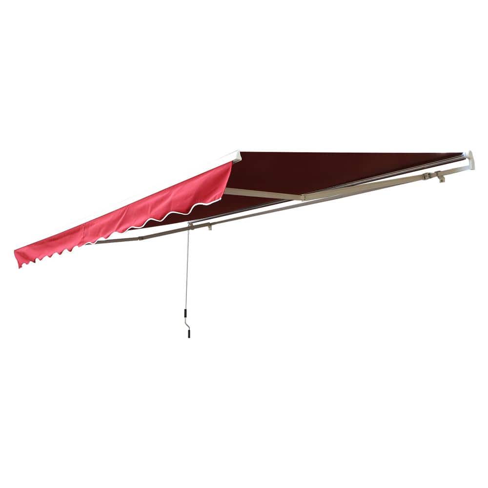 Wine Red Manual Retractable Patio Awning with Aluminum Frame