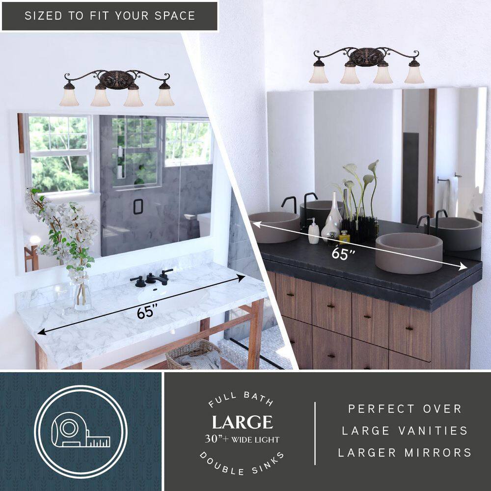 Avenant Traditional Venetian Bronze 4-Light Vanity with Etched White Glass