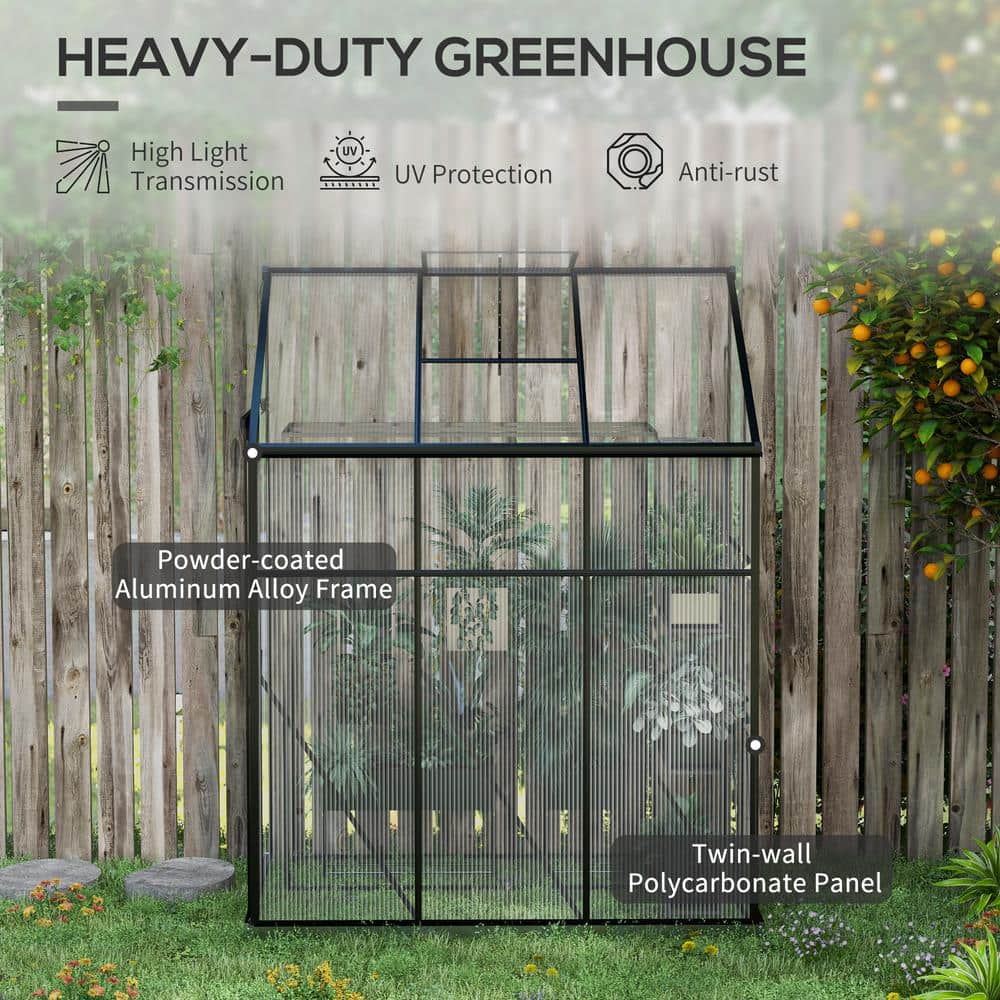 Outsunny Black Polycarbonate Lean-To Greenhouse with Sliding Door