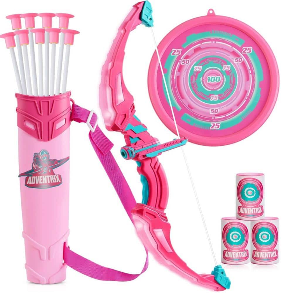 Joyfy LED Light Up Archery Toy Set with 9 Suction Cup Arrows, Pink