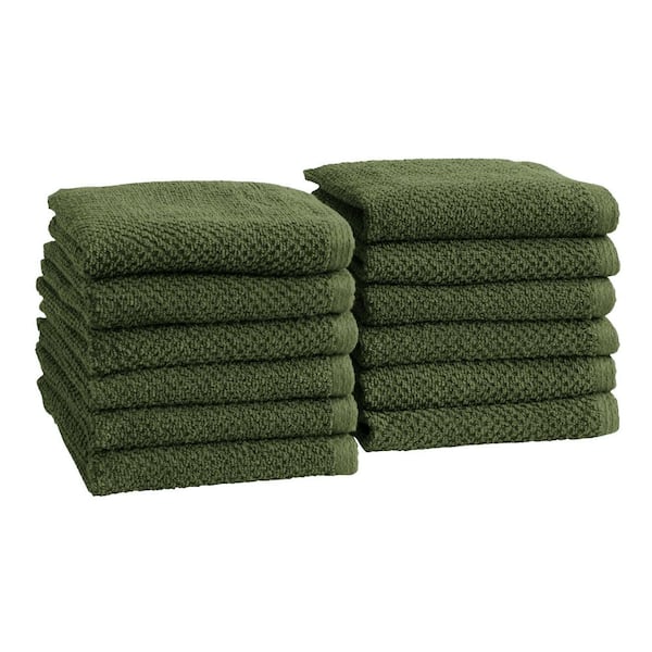 Forest Green 12-Pack Cotton Quick-Dry Washcloth Set