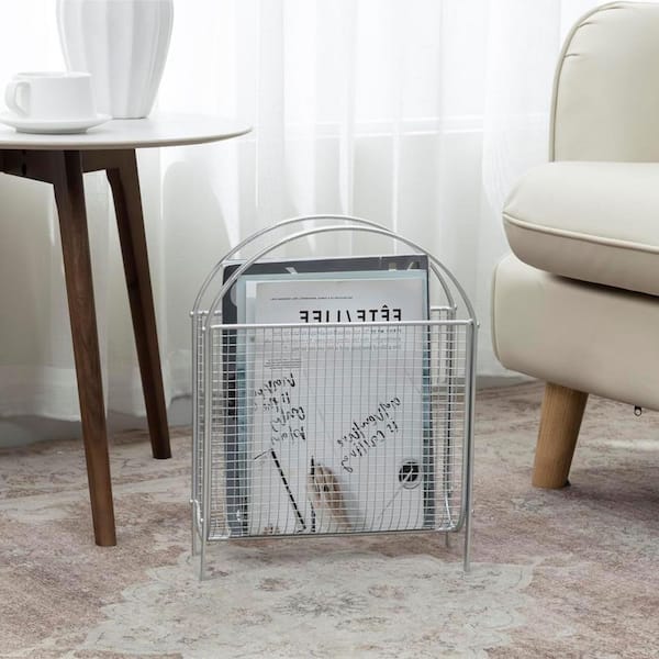 Silver 11.5 in. x 15 in. Metal Freestanding Magazine Rack