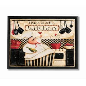 "Home is the Kitchen with Happy Chef Illustration" by Dan DiPaolo Framed Abstract Texturized Art Print 11 in. x 14 in.