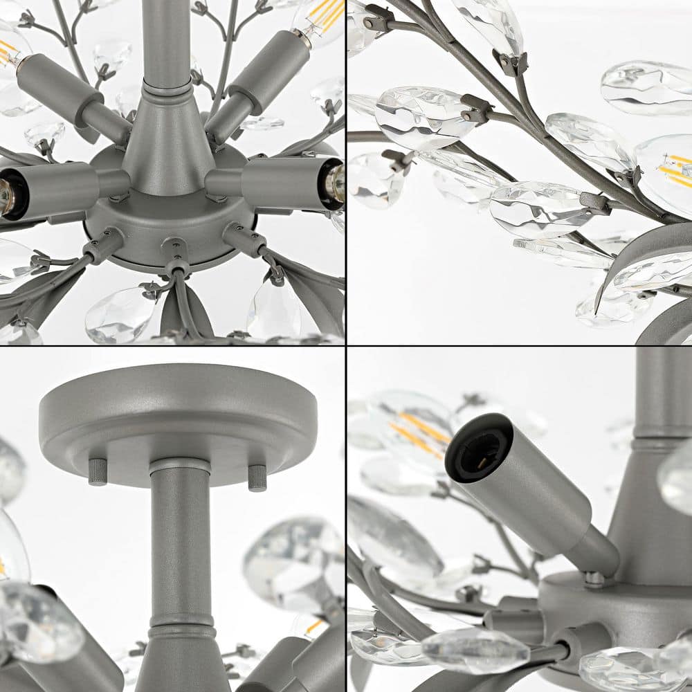 Bohemian Silver Crystal 26" LED Antler Ceiling Light