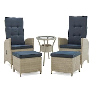 Haven All-Weather Wicker Set of 2-Outdoor Recliners with 2-Ottomans and Round Glass Top Accent Table